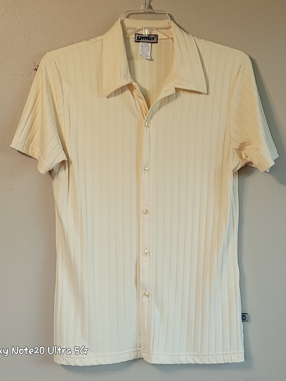 VTG 90s YMLA Ribbed Club Shirt Cream Yellow Button Down Medium Excellent